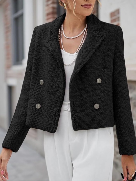 Mina Self Jackets & Blazers - Mina Self Black Cropped Double-Breasted Tweed Jacket